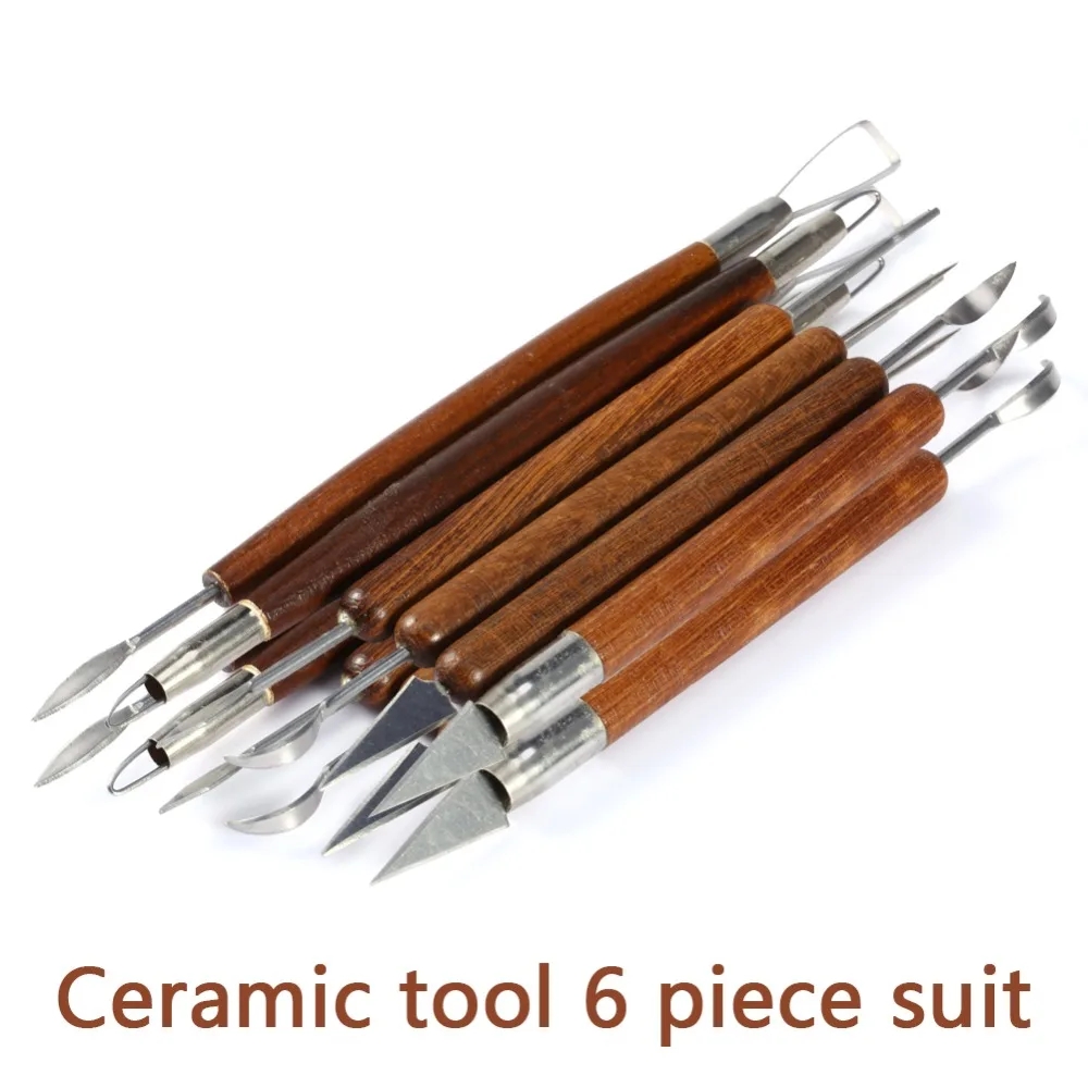 Chisel Set Wood - 6 buah alat pahat tembikar, gagang